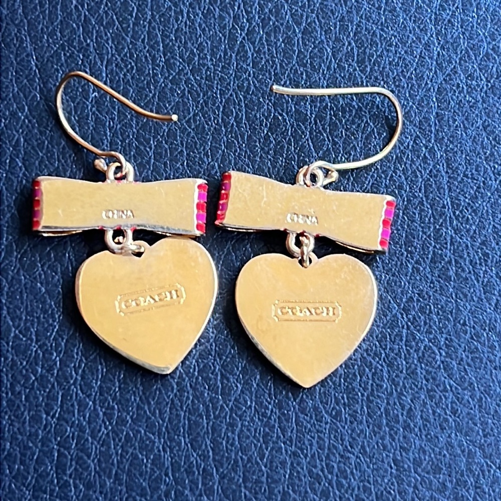 COACH Poppy Heart Striped Heart Earrings - Picture 2 of 3